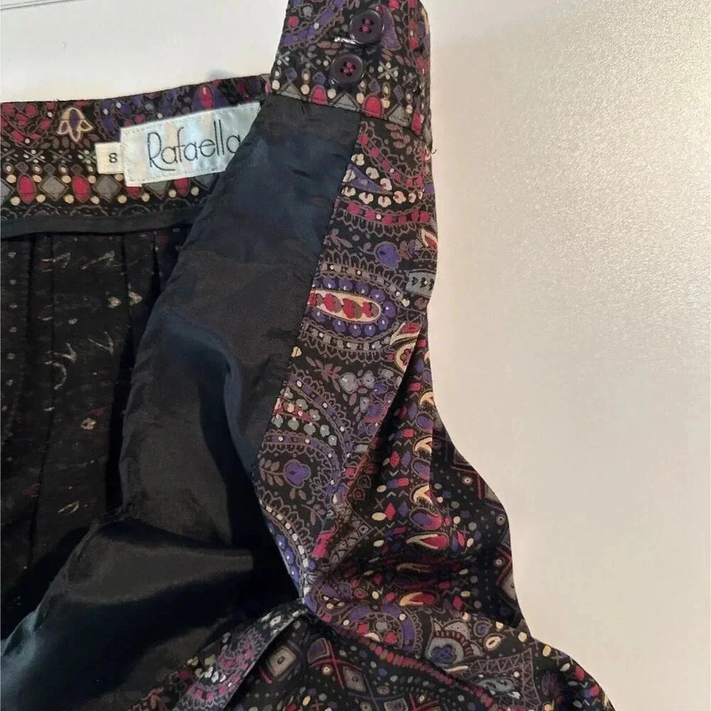 Vintage Rafaella Skirt Womens 8 Multicolor Pleated Pockets Paisley Boho Midi - Picture 8 of 16